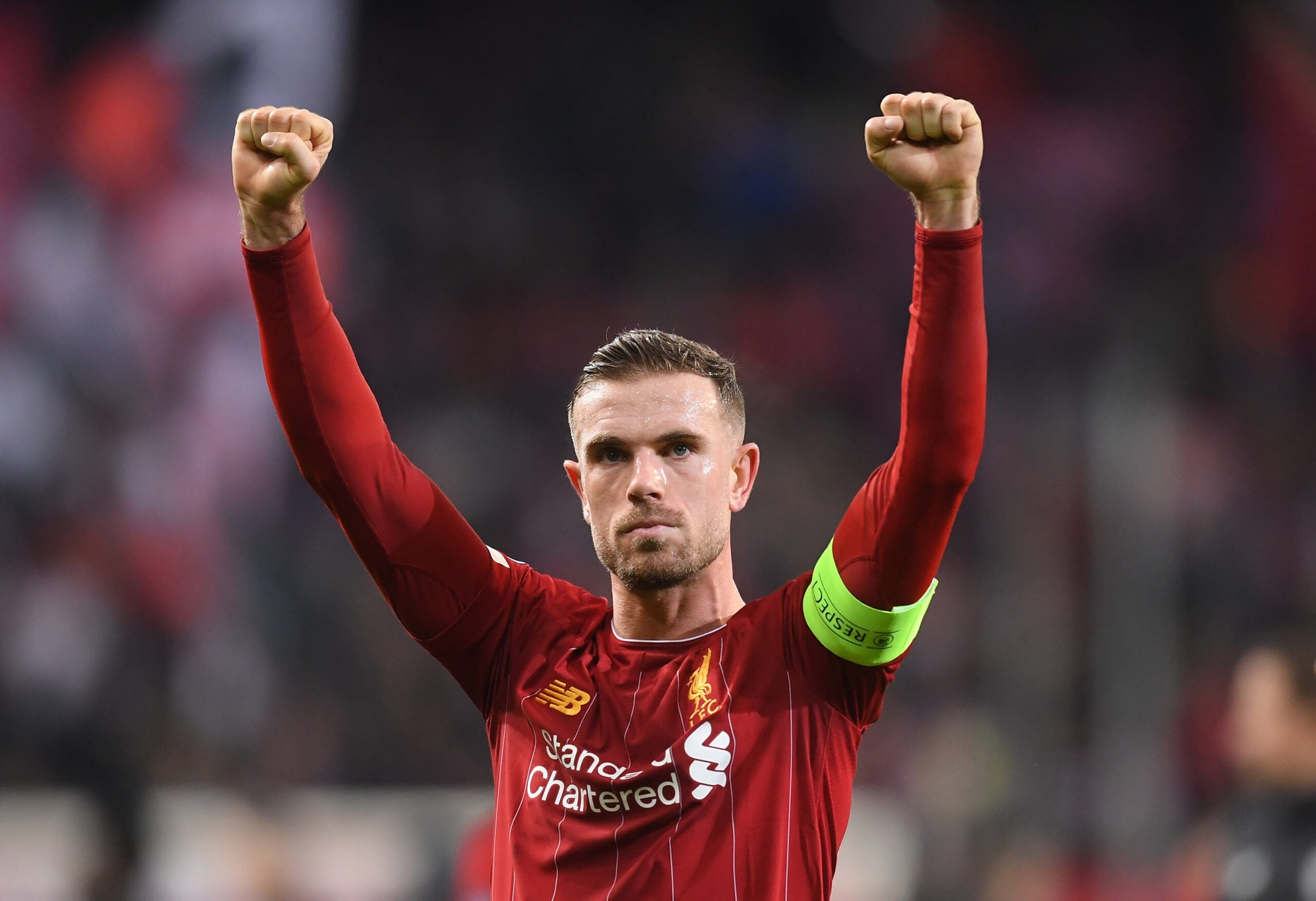 SALZBURG, AUSTRIA - DECEMBER 10: Jordan Henderson of Liverpool celebrates victory during the UEFA Champions League group E match between RB Salzburg and Liverpool FC at Red Bull Arena on December 10, 2019 in Salzburg, Austria. (Photo by Michael Regan/Getty Images)