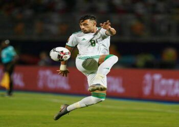 Mohamed Youcef Belaili of Algeria     during the 2019 African Cup of Nations match between Algeria and Guniea at the 30 June Stadium in Cairo, Egypt on July 7,2019. (Photo by Ulrik Pedersen/NurPhoto via Getty Images)