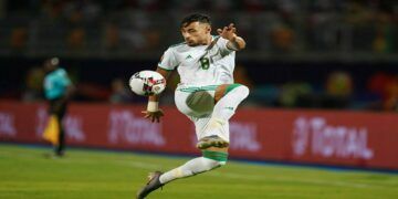 Mohamed Youcef Belaili of Algeria     during the 2019 African Cup of Nations match between Algeria and Guniea at the 30 June Stadium in Cairo, Egypt on July 7,2019. (Photo by Ulrik Pedersen/NurPhoto via Getty Images)