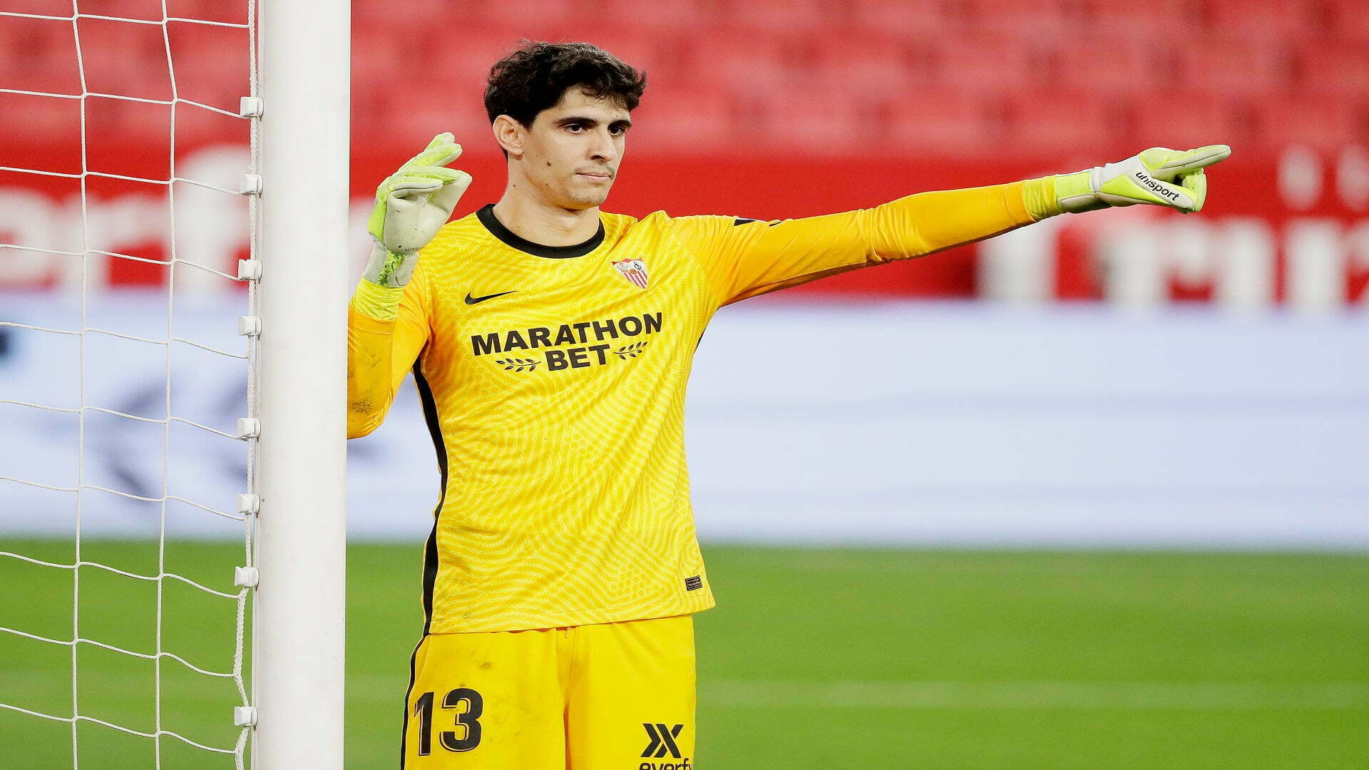 SEVILLA, SPAIN - FEBRUARY 10: Yassine Bounou Bono of Sevilla FC  during the Spanish Copa del Rey  match between Sevilla v FC Barcelona at the Estadio Ramon Sanchez Pizjuan on February 10, 2021 in Sevilla Spain (Photo by David S. Bustamante/Soccrates/Getty Images)