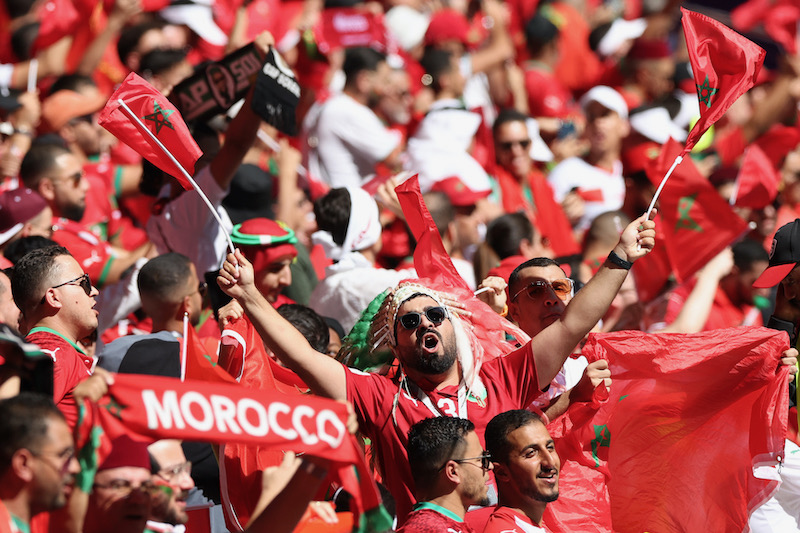 A fan of Morocco cheers on the stands ahead of the Qatar 2022 World Cup Group F football match between Morocco and Croatia at the Al-Bayt Stadium in Al Khor, north of Doha on November 23, 2022. (Photo by FADEL SENNA / AFP)