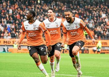 Football.Ligue 1.FC Lorient.Le Havre.joie sur le But de Louza