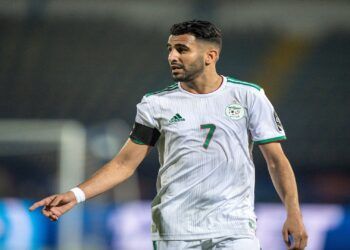 CAIRO, EGYPT - JUNE 23: Riyad Karim Mahrez of Algeria looks on during the 2019 Africa Cup of Nations Group C match between Algeria and Kenya at 30 June Stadium on June 23, 2019 in Cairo, Egypt. (Photo by Sebastian Frej/MB Media/Getty Images)