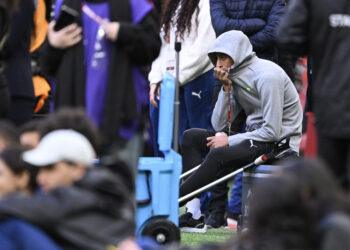 Morocco's injured midfielder #08 Azzedine Ounahi is seen before the Africa Cup of Nations (CAN) round of 16 football match between Morocco and Tanzania at Prince Moulay Abdallah Stadium in Rabat on January 4, 2026. (Photo by SEBASTIEN BOZON / AFP via Getty Images)
