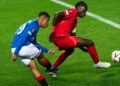 Hamza Igamane of Rangers scores his sides fourth goal during the Europa League group phase match at Ibrox Stadium, Glasgow.