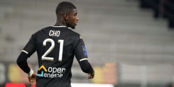 Mohamed-Ali CHO of Angers during the Ligue 1 Uber Eats match between Angers and Marseille at Stade Raymond Kopa on September 22, 2021 in Angers, France. (Photo by Eddy Lemaistre/Icon Sport via Getty Images)